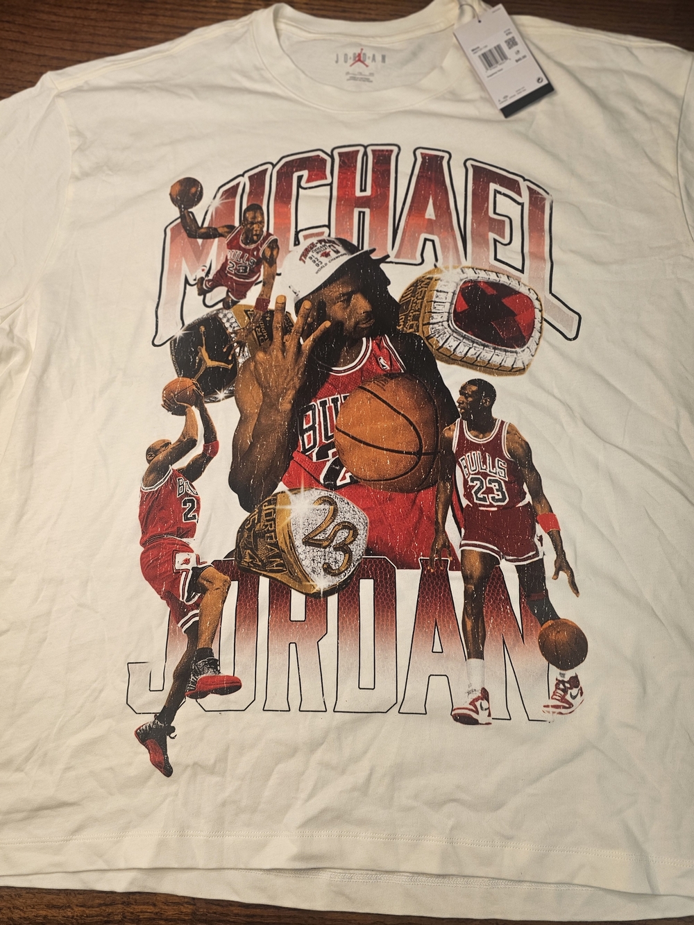 Jordan White Tee with Red and Black Graphic